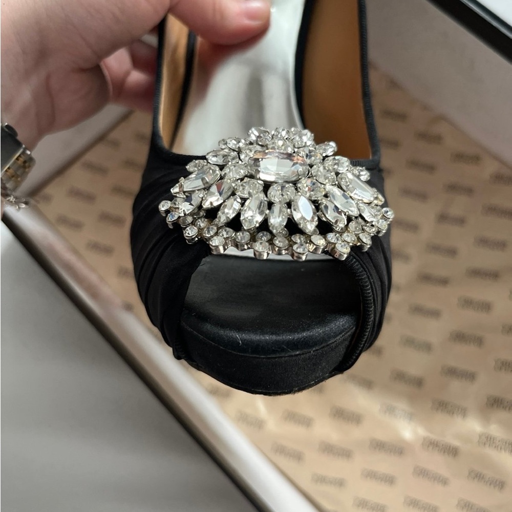 Badgley Mischka Black Crystal Embellished Heels 7.5 Womens - Picture 3 of 9